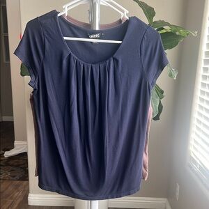 DKNY Blue Ruched Blouse with Relaxed Pleats